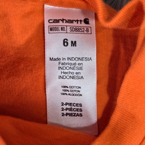 Carhartt Bodysuit Overalls Set Kids 6M Orange Camo Excellent SD8852-B 2pc - Picture 4 of 6